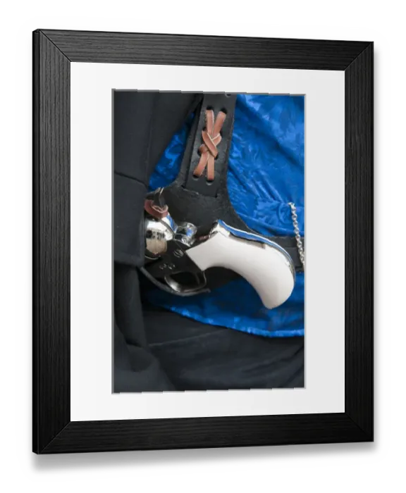 Framed Print : USA, Nevada. People in period dress with derringer pistol in Virginia CIty, Nevada
