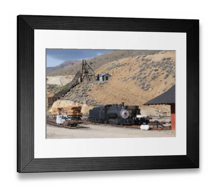 Framed Print : USA, Nevada. Old steam locomotive at historic Gold Hill train station, our side Virginia CIty Framed Print : USA, Nevada. Old steam locomotive at historic Gold Hill train station, our side Virginia CIty