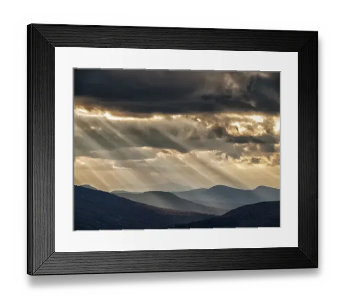 Framed Print : USA, New Hampshire, White Mountains, Sunbeams light the valley Framed Print : USA, New Hampshire, White Mountains, Sunbeams light the valley