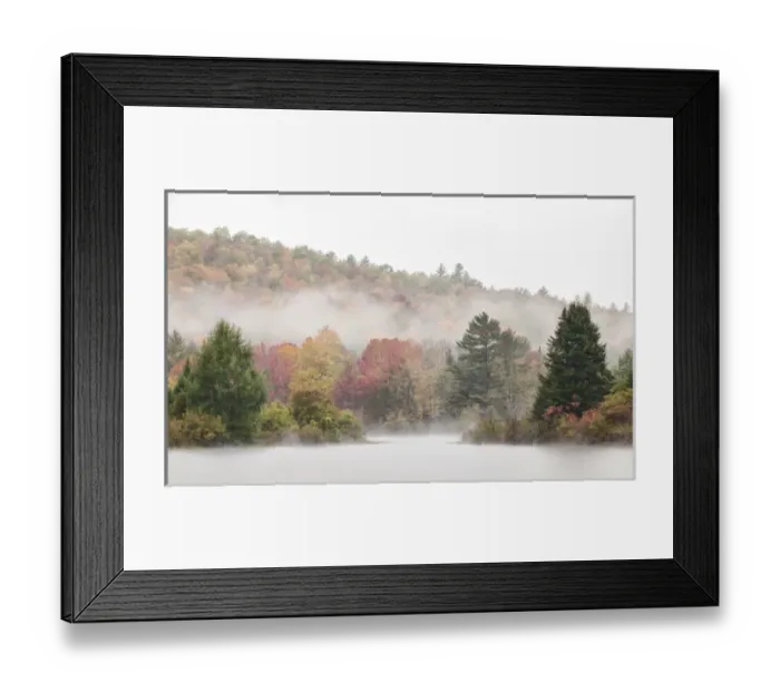Framed Print : USA, New Hampshire, White Mountains, Fog drifts around Coffin Pond