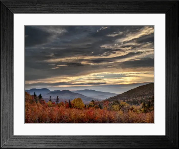 Framed Print : USA, New Hampshire, White Mountains, Sunrise from overlook on Kancamagus Highway Framed Print : USA, New Hampshire, White Mountains, Sunrise from overlook on Kancamagus Highway