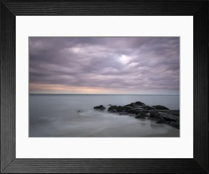 Framed Print : USA, New Jersey, Cape May National Seashore. Sunrise on stormy beach landscape. Credit as