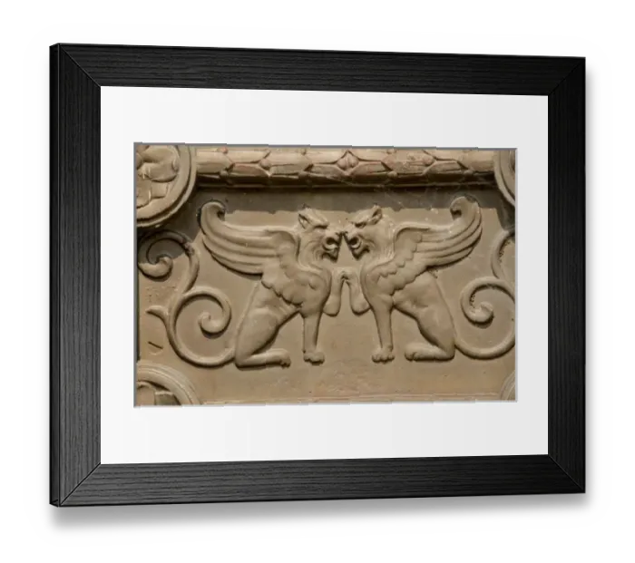 Framed Print : New York, Buffalo. Historic downtown art deco building, ornate facade detail