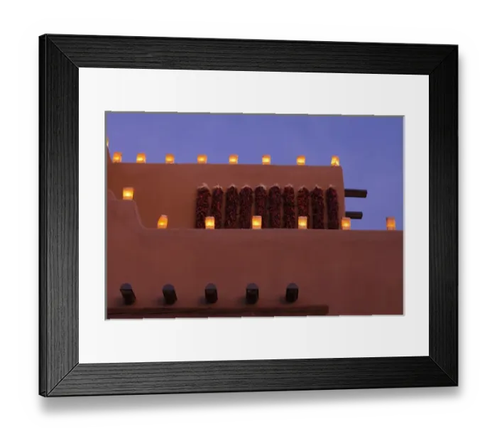 Framed Print : Santa Fe, New Mexico, United States. Tradional farolitos light up adobe structures