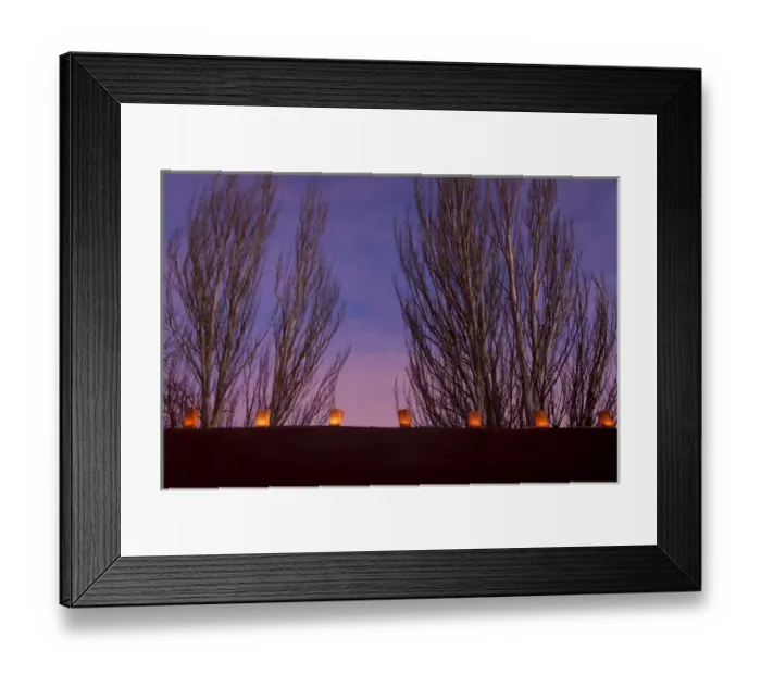 Framed Print : Santa Fe, New Mexico, United States. Tradional farolitos light up adobe structures Framed Print : Santa Fe, New Mexico, United States. Tradional farolitos light up adobe structures