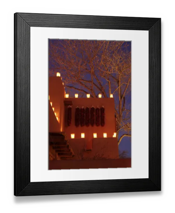 Framed Print : Santa Fe, New Mexico, United States. Tradional farolitos light up adobe structures Framed Print : Santa Fe, New Mexico, United States. Tradional farolitos light up adobe structures