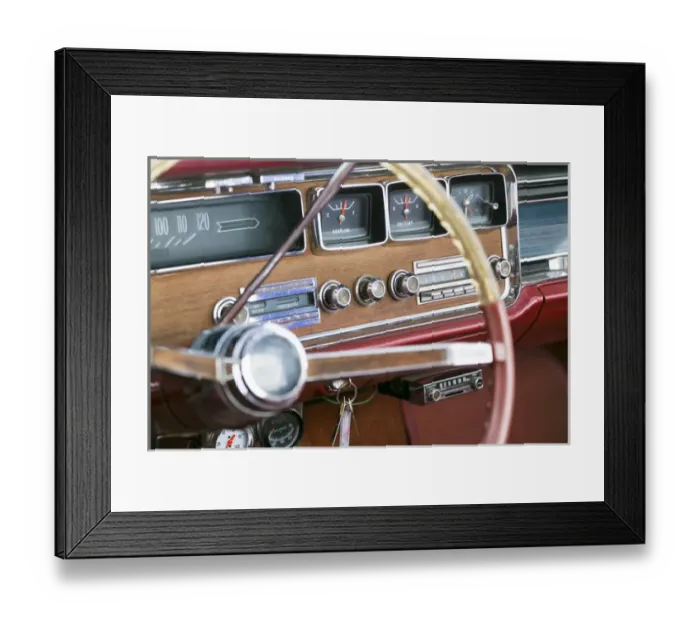 Framed Print : Interior of an old classic car, Tucumcari, New Mexico, USA. Route 66