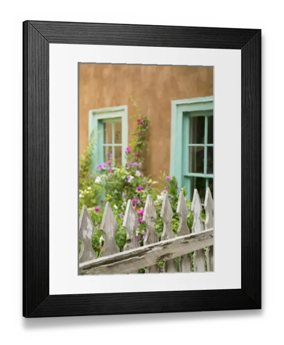 Framed Print : Looking into a garden of a house, Taos, New Mexico, USA. Classic NM architecture