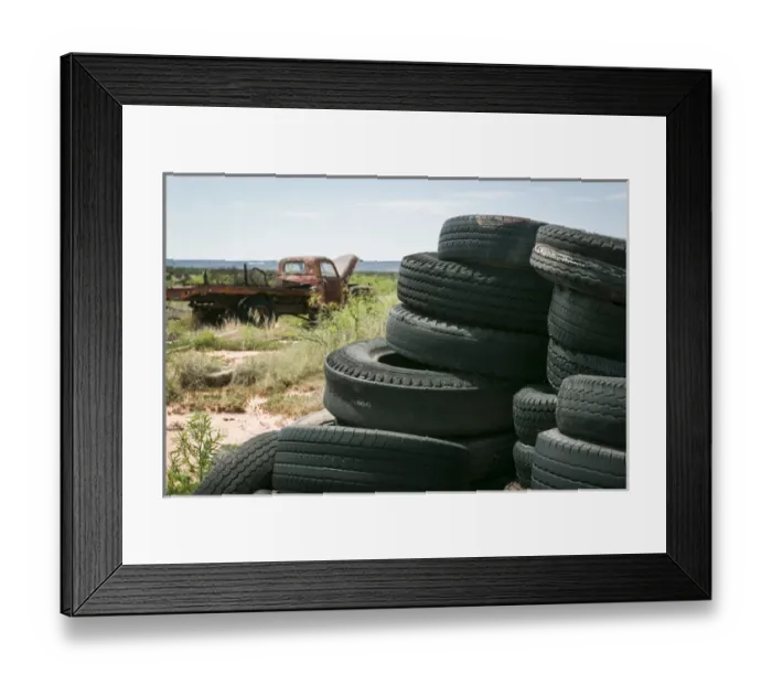 Framed Print : Tire pile at a junk yard, Cuervo, New Mexico, USA. Route 66 Framed Print : Tire pile at a junk yard, Cuervo, New Mexico, USA. Route 66