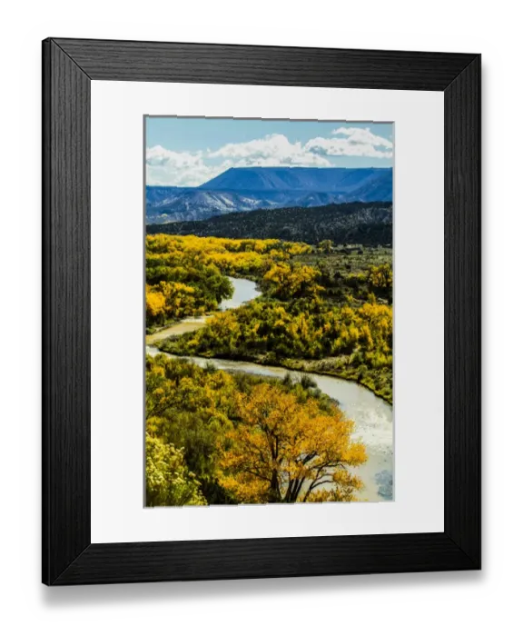 Framed Print : Abiquiu, New Mexico, Curvy Chama River winds through the Abiquiu Valley in Autumn