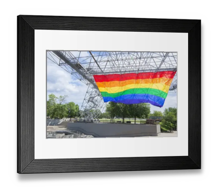 Framed Print : Rochester New York NY downtown city gay rainbow flag for Pride Festival Party in Framed Print : Rochester New York NY downtown city gay rainbow flag for Pride Festival Party in