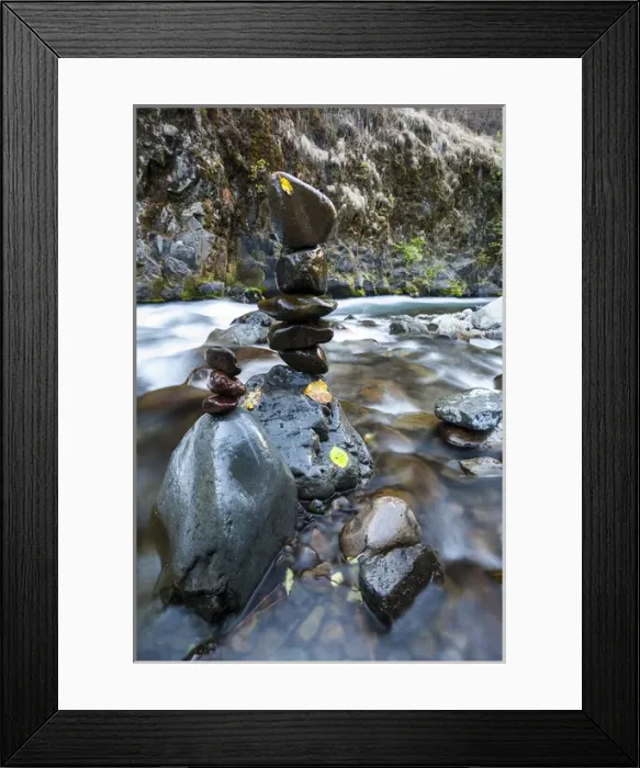 Framed Print : Stacked rock formations in the South fork of the Walla Walla River, Milton-Freewater, OR