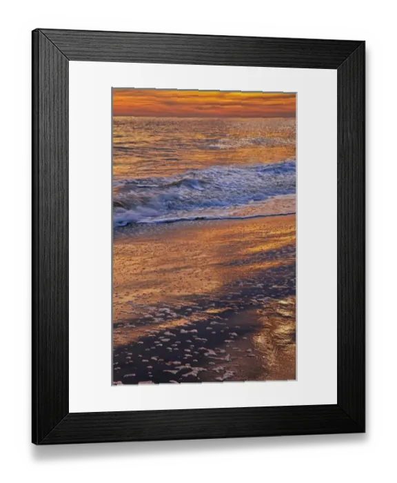 Framed Print : USA, New Jersey, Cape May. Sunset reflections off clouds and ocean shore. Credit as