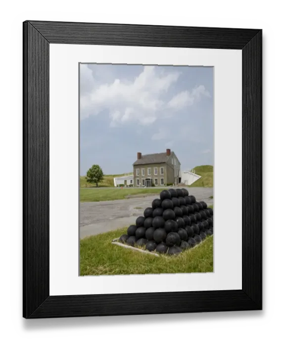 Framed Print : New York, Oswego. Fort Ontario State Historic Site. Military soldiers homes inside fort walls