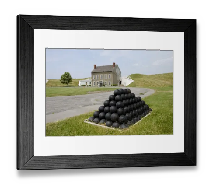 Framed Print : New York, Oswego. Fort Ontario State Historic Site. Military soldiers homes inside fort walls