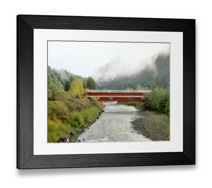 Framed Print : USA, Oregon, Westfir. View of Office Covered Bridge over Willamette River. Credit as