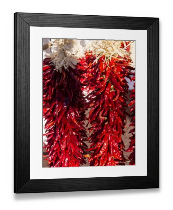 Framed Print : North America; USA; New Mexico; Sant Fe; Red Chili peppers on string. Santa Fe