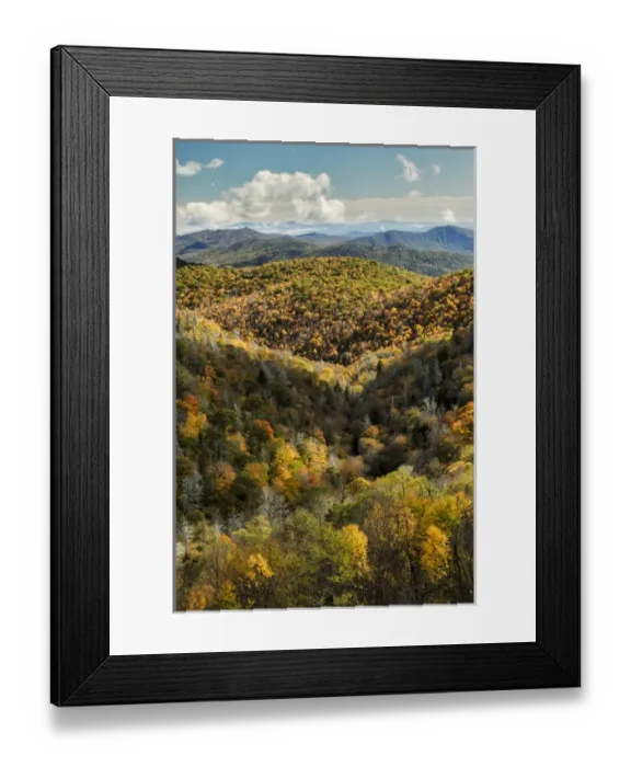 Framed Print : Elevated view of fall colors from Grassy Ridge Overlook, Pisgah National Forest near Brevard