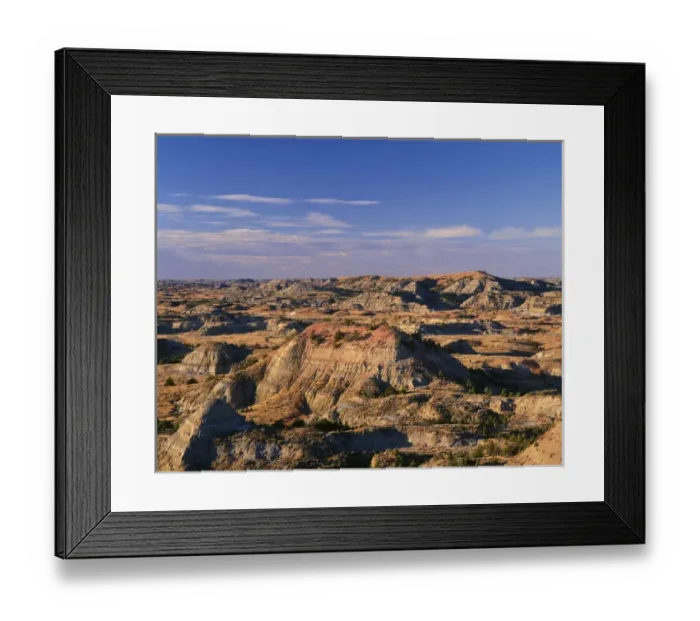 Framed Print : USA, North Dakota, Theodore Roosevelt National Park, Evening light defines eroded