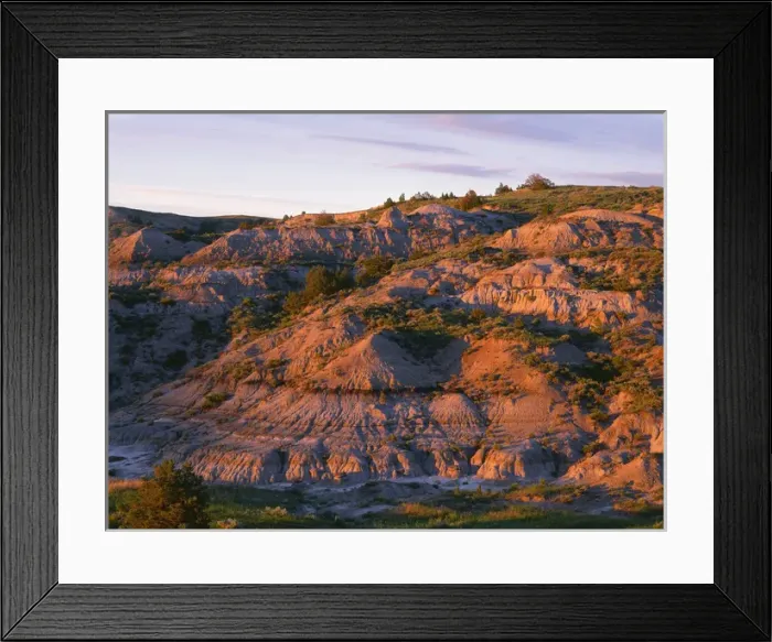Framed Print : USA, North Dakota, Theodore Roosevelt National Park, Sunset light defines eroded Framed Print : USA, North Dakota, Theodore Roosevelt National Park, Sunset light defines eroded