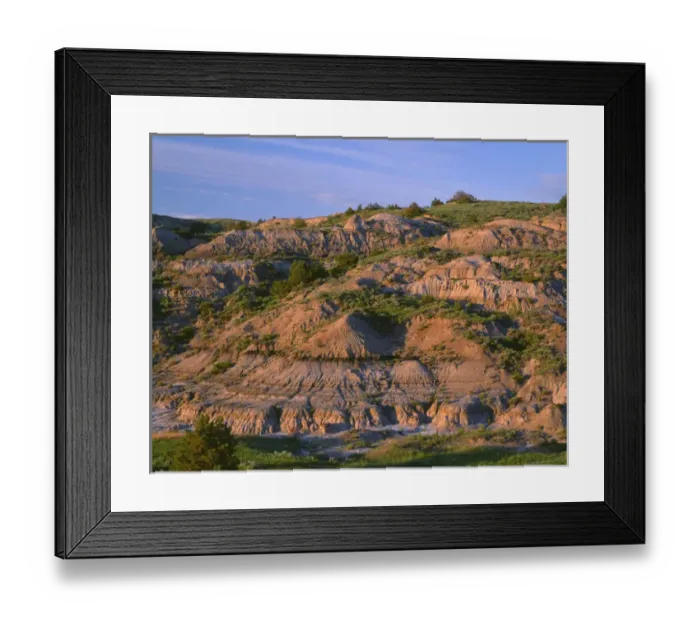 Framed Print : USA, North Dakota, Theodore Roosevelt National Park, Evening light defines eroded