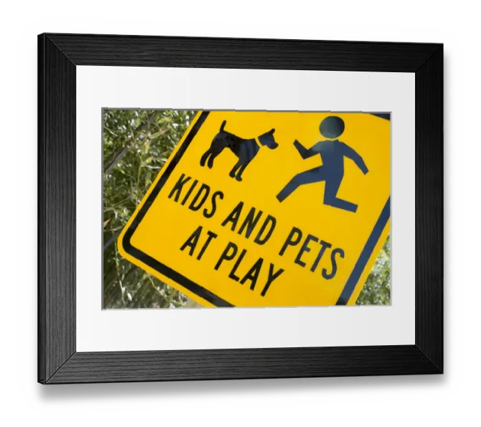 Framed Print : Kids and Pets at Play warning sign, Fire Island, New York, USA Framed Print : Kids and Pets at Play warning sign, Fire Island, New York, USA