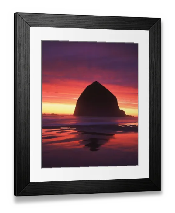 Framed Print : USA, Oregon, Cannon Beach, Haystack rock silhouetted on Cannon beach at sunset Framed Print : USA, Oregon, Cannon Beach, Haystack rock silhouetted on Cannon beach at sunset