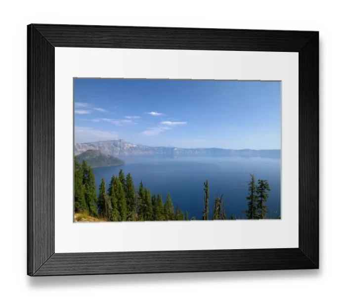 Framed Print : Crater Lake shrouded in smoke from forest fires in Crater Lake National Park located Framed Print : Crater Lake shrouded in smoke from forest fires in Crater Lake National Park located