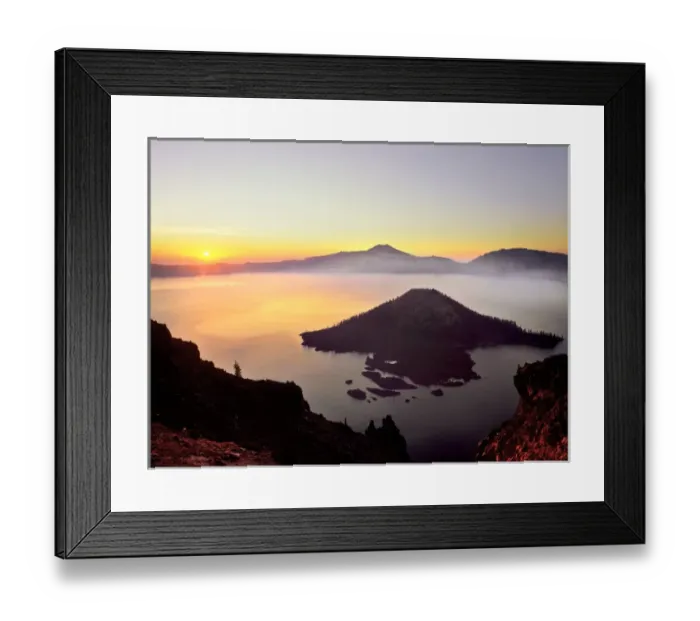 Framed Print : USA, Oregon, Crater Lake National Park. Sunrise over Crater Lake and Wizard Island Framed Print : USA, Oregon, Crater Lake National Park. Sunrise over Crater Lake and Wizard Island