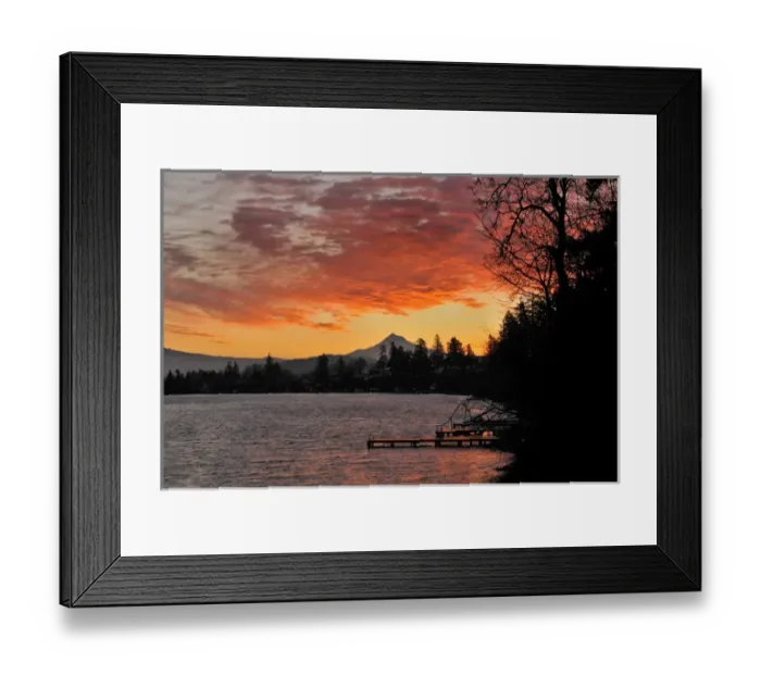 Framed Print : USA, Oregon. Blue Lake and Mt Hood at sunrise