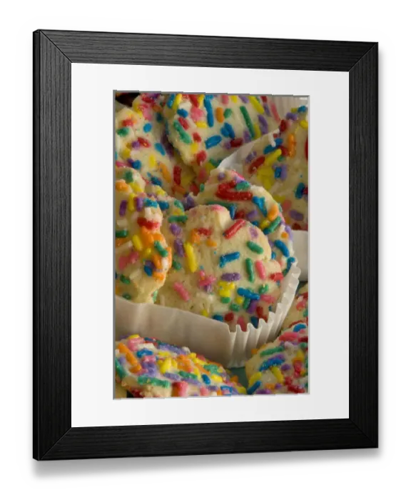 Framed Print : USA, Oregon, Portland. Close-up of sugar cookies with sprinkles