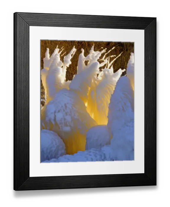 Framed Print : USA, Oregon, Columbia River Gorge. Ice formations glowing in late evening sun. Credit as Framed Print : USA, Oregon, Columbia River Gorge. Ice formations glowing in late evening sun. Credit as