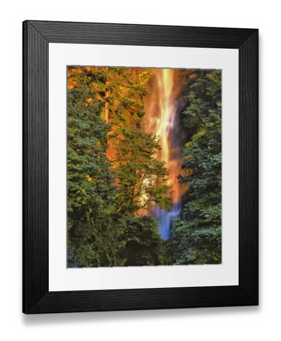 Framed Print : USA, Oregon, Columbia River Gorge National Scenic Area. Sunset light on bottom of Multnomah Falls Framed Print : USA, Oregon, Columbia River Gorge National Scenic Area. Sunset light on bottom of Multnomah Falls