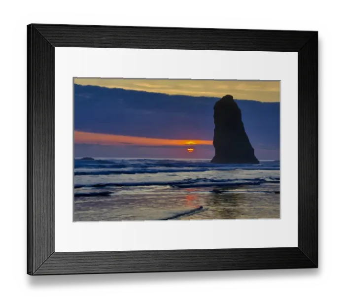 Framed Print : USA, Oregon, Cannon Beach. Sunset on lone sea stack Framed Print : USA, Oregon, Cannon Beach. Sunset on lone sea stack