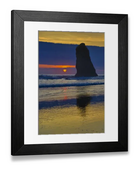 Framed Print : USA, Oregon, Cannon Beach. Sunset on lone sea stack Framed Print : USA, Oregon, Cannon Beach. Sunset on lone sea stack