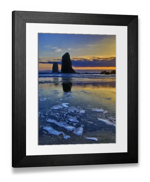 Framed Print : USA, Oregon, Cannon Beach. Sunset on The Sentinels sea stacks Framed Print : USA, Oregon, Cannon Beach. Sunset on The Sentinels sea stacks