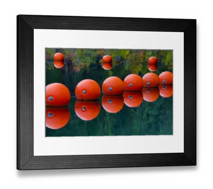 Framed Print : USA, Oregon. Orange buoys form dam on Rogue River
