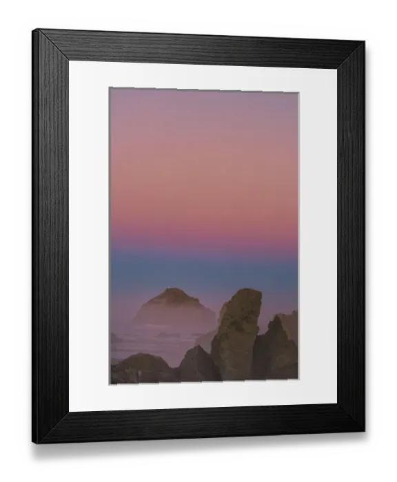 Framed Print : USA, Oregon, Bandon. Sunrise on sea stacks