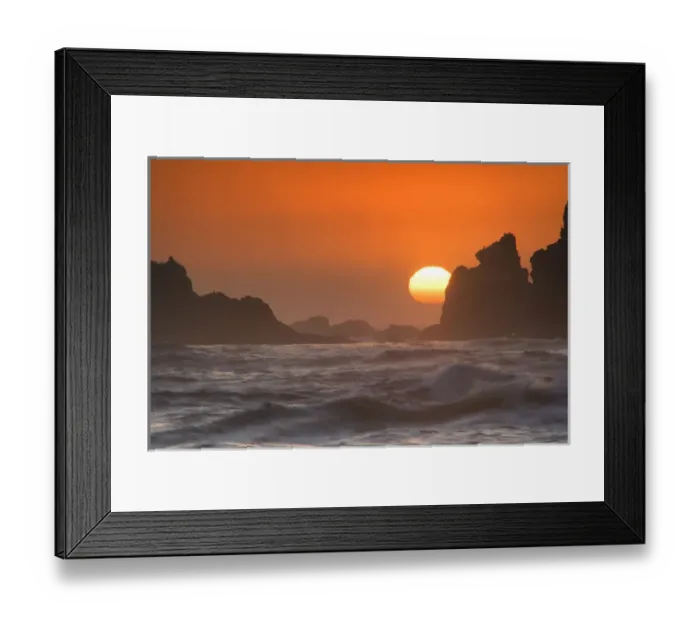 Framed Print : USA, Oregon, Bandon. Sunset on sea stacks and ocean Framed Print : USA, Oregon, Bandon. Sunset on sea stacks and ocean