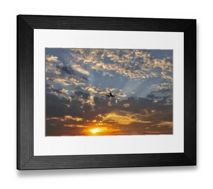 Framed Print : USA, Oregon, Portland. Airplane landing at sunset Framed Print : USA, Oregon, Portland. Airplane landing at sunset
