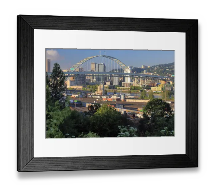 Framed Print : USA, Oregon, Portland. Fremont Bridge over Willamette River and railroad yard. Credit as