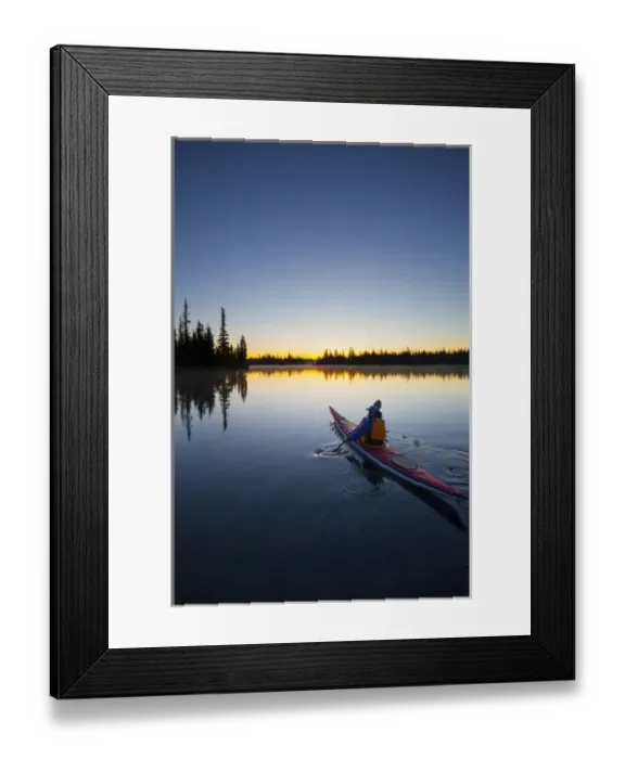 Framed Print : USA, Oregon. A woman in a sea kayak paddles at dawn on Big Lake, Oregon, in the Oregon Framed Print : USA, Oregon. A woman in a sea kayak paddles at dawn on Big Lake, Oregon, in the Oregon