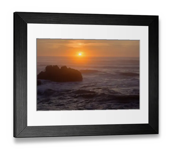 Framed Print : USA, Oregon, Yachats, Sunset over basalt sea stacks
