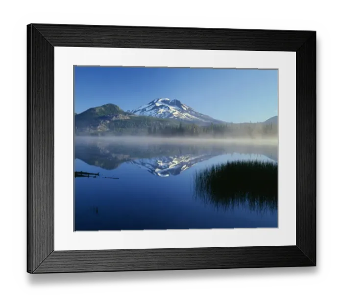 Framed Print : USA, Oregon, Deschutes National Forest, South Sister reflects in the misty waters Framed Print : USA, Oregon, Deschutes National Forest, South Sister reflects in the misty waters