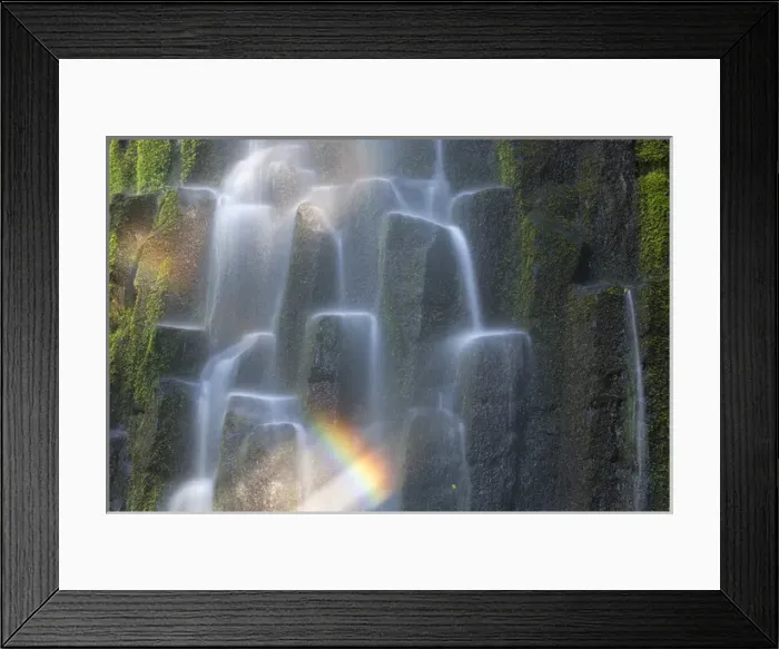 Framed Print : USA, Oregon, Proxy Falls. Waterfall rainbow over basalt columns Framed Print : USA, Oregon, Proxy Falls. Waterfall rainbow over basalt columns