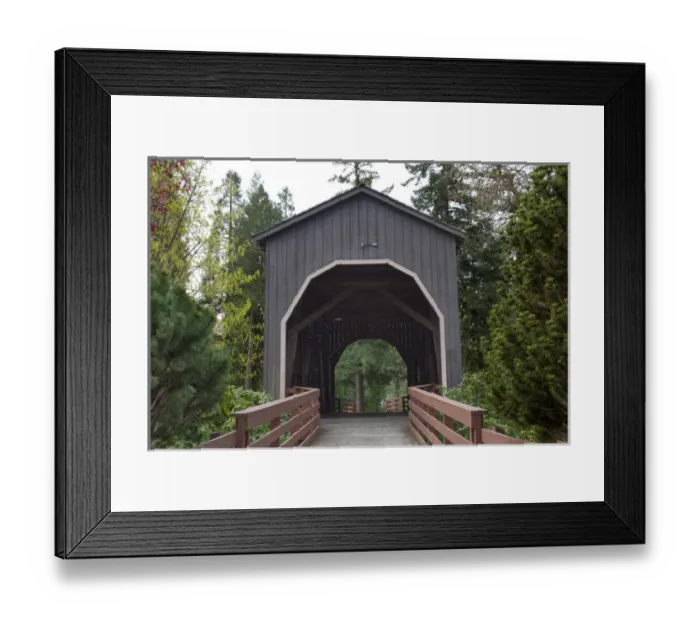Framed Print : OR, Douglas County, Pass Creek Covered Bridge, built in 1925, spans Pass Creek in Drain Framed Print : OR, Douglas County, Pass Creek Covered Bridge, built in 1925, spans Pass Creek in Drain