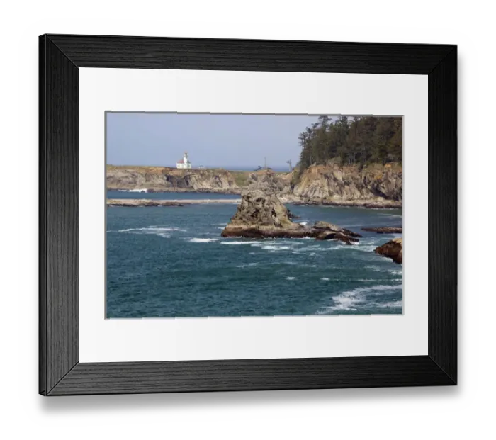 Framed Print : OR, Oregon Coast, Cape Arago lighthouse, on an islet off Gregory Point