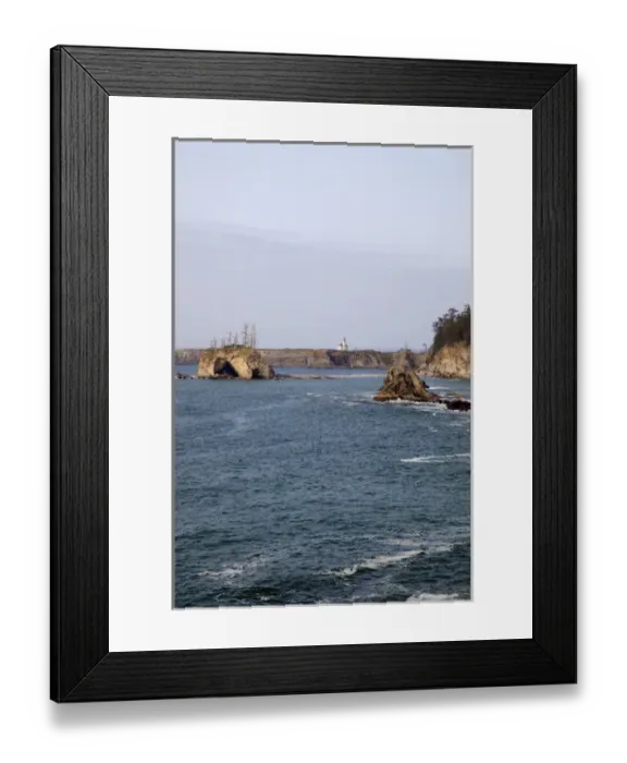 Framed Print : OR, Oregon Coast, Cape Arago lighthouse, on an islet off Gregory Point