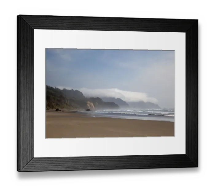 Framed Print : OR, Oregon Coast, Arcadia Beach and fog covered headlands Framed Print : OR, Oregon Coast, Arcadia Beach and fog covered headlands