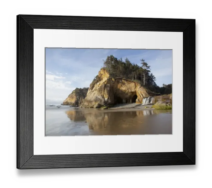 Framed Print : OR, Oregon Coast, Hug Point State Park, Sea caves and waterfall at Hug Point Framed Print : OR, Oregon Coast, Hug Point State Park, Sea caves and waterfall at Hug Point